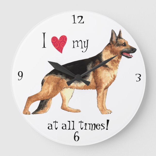 I Love my GSD Large Clock (Front)