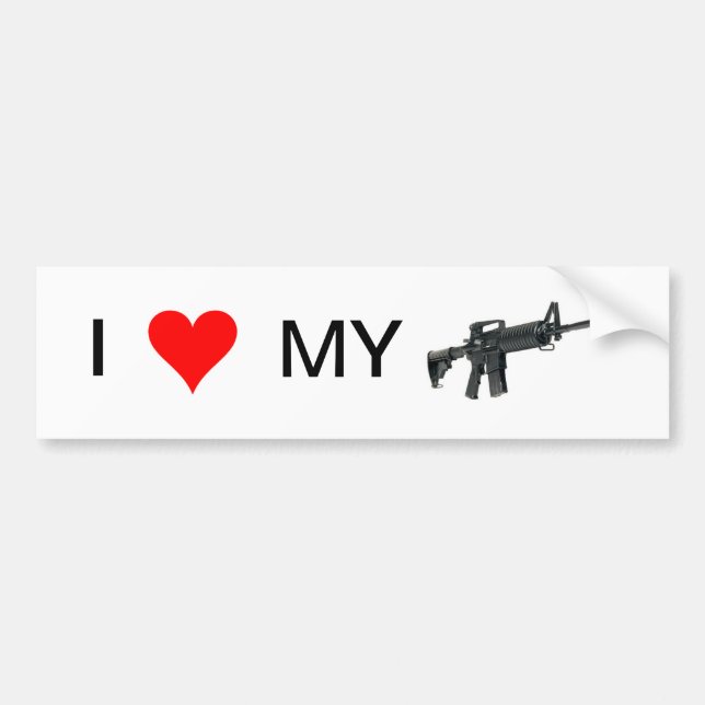 I Love My Gun (AR-15) Bumper Sticker (Front)