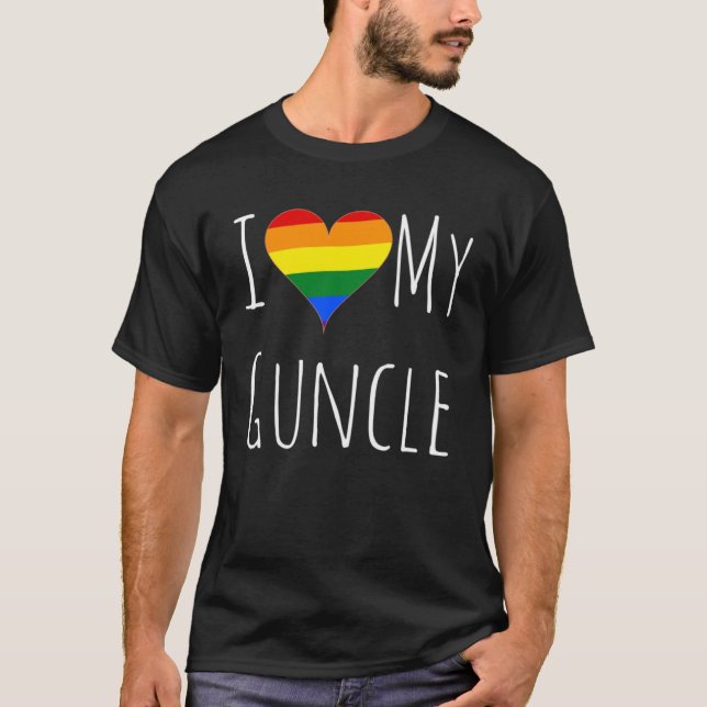 I Love My Guncle Gay Uncle Rainbow Flag Heart Men T-Shirt (Front)