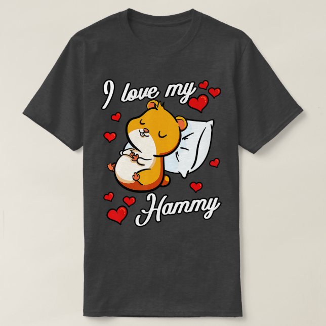I Love My Hamster Hammy Rodent Cavy Pet Hearts Gif T-Shirt (Design Front)