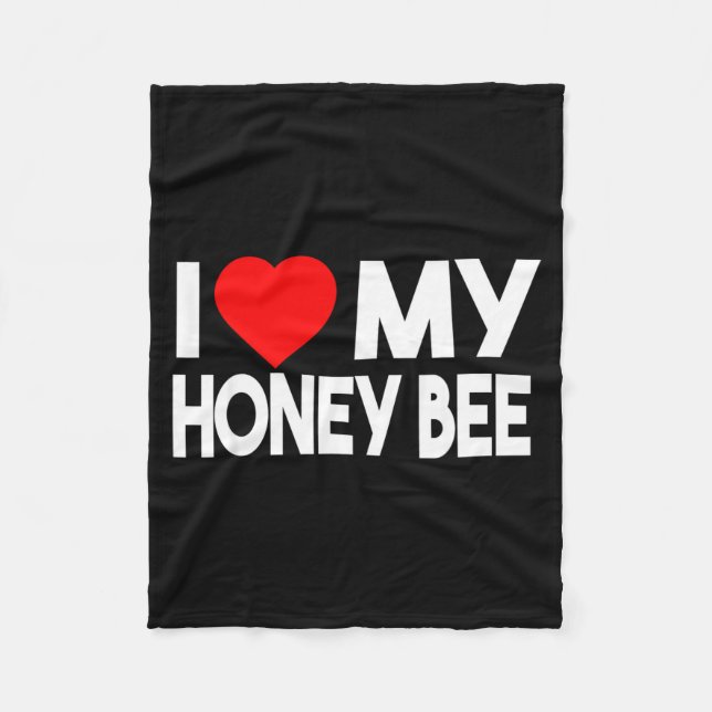 I Love My Honey Bee Shirt, Funny Animal Couple Mat Fleece Blanket (Front)