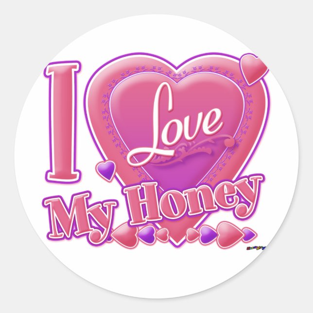I Love My Honey pink/purple - heart Classic Round Sticker (Front)