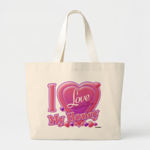 I Love My Honey pink/purple - heart Large Tote Bag