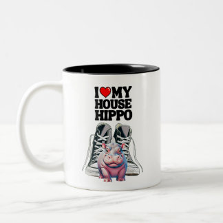 I Love My House Hippo Customizable Two-Tone Coffee Mug