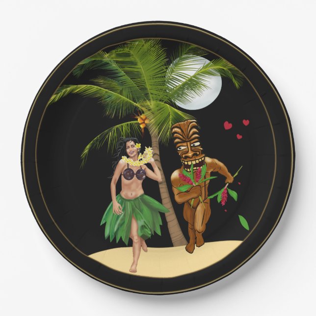 I Love My Hula Girl Tiki Paper Plates 9" (Front)