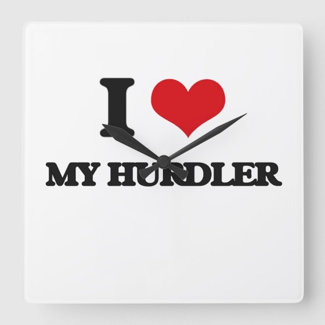 I Love My Hurdler Square Wall Clock (Front)