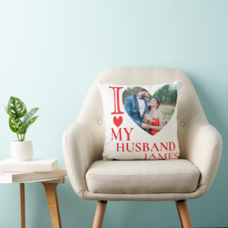 I Love My Husband Custom Photo Heart Cushion