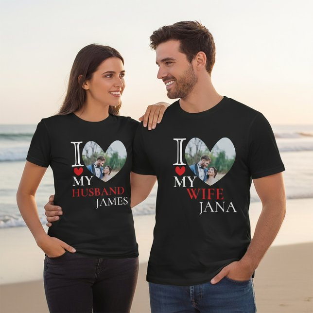 I Love My Husband Heart Custom Personalised Photo  T-Shirt (Creator Uploaded)