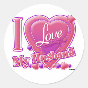 I Love My Husband pink/purple - heart Classic Round Sticker