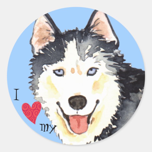 I Love my Husky Classic Round Sticker (Front)