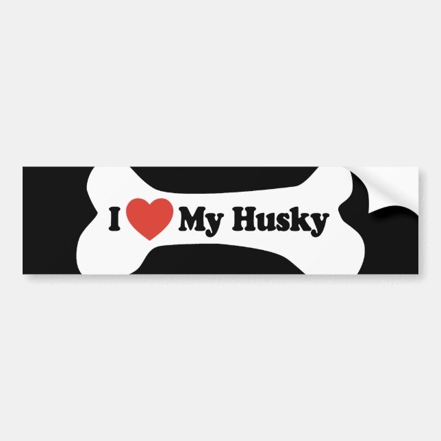 I Love My Husky  - Dog Bone Bumper Sticker (Front)