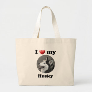 I Love My Husky Large Tote Bag