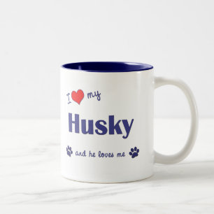 I Love My Husky (Male Dog) Two-Tone Coffee Mug