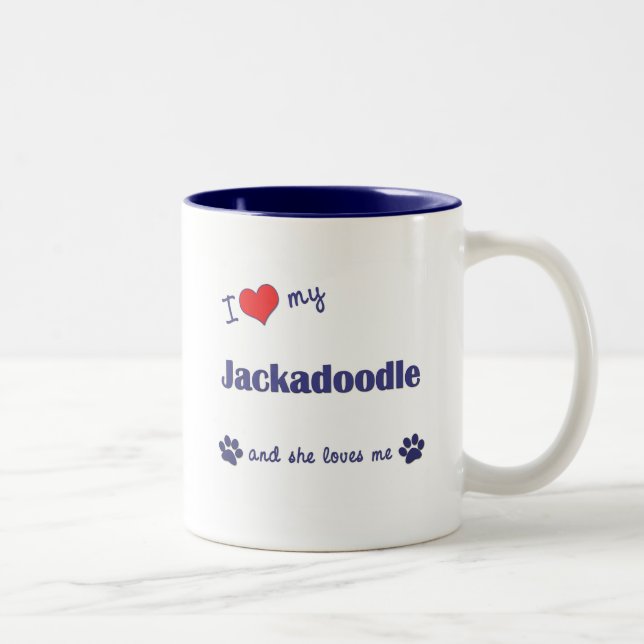 I Love My Jackadoodle (Female Dog) Two-Tone Coffee Mug (Right)