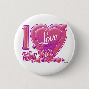 I Love My Kid pink/purple - heart 6 Cm Round Badge