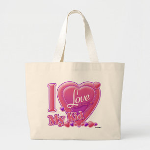I Love My Kid pink/purple - heart Large Tote Bag