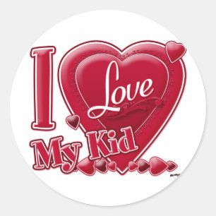 I Love My Kid red - heart Classic Round Sticker