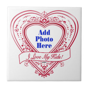 I Love My Kids! Photo Red Hearts Ceramic Tile