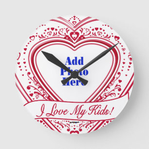 I Love My Kids! Photo Red Hearts Round Clock