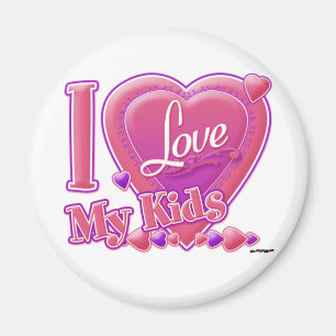 I Love My Kids pink/purple - heart Magnet