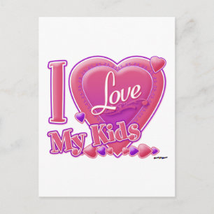 I Love My Kids pink/purple - heart Postcard