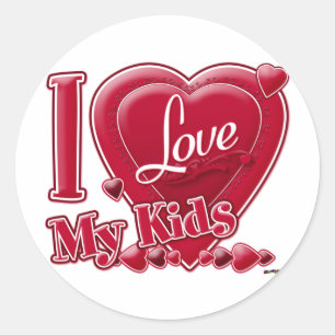 I Love My Kids red - heart Classic Round Sticker