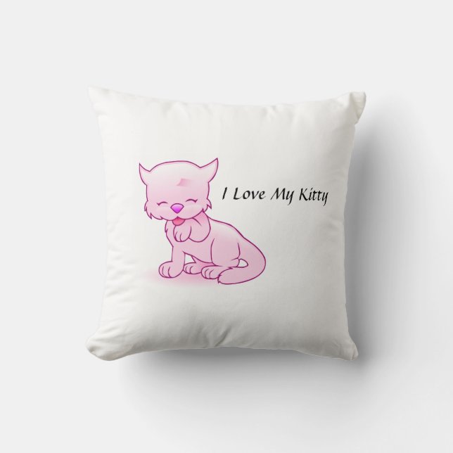 I Love My Kitty Throw Pillow (Front)