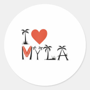 I Love My La - Palm Trees, Surf, And Heart For Los Classic Round Sticker