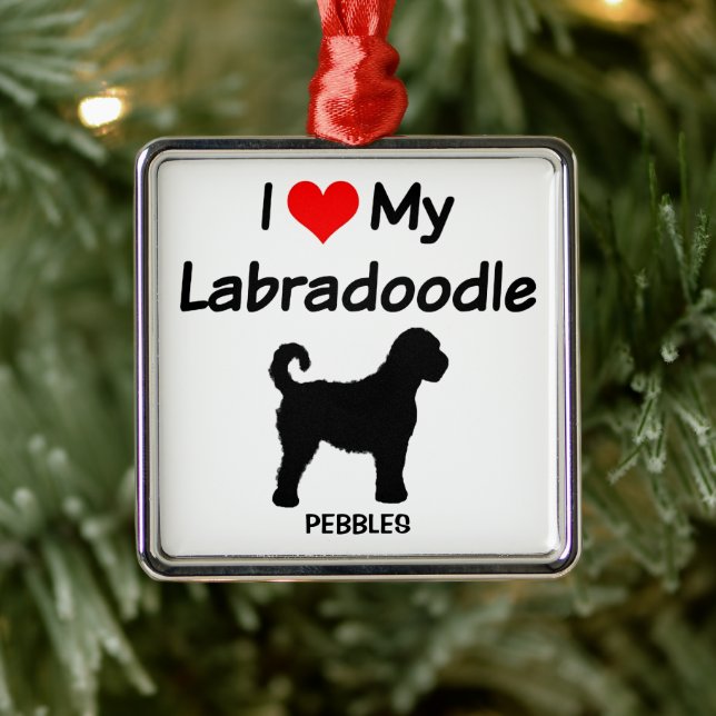 I Love My Labradoodle Dog Silhouette Metal Ornament (Tree)