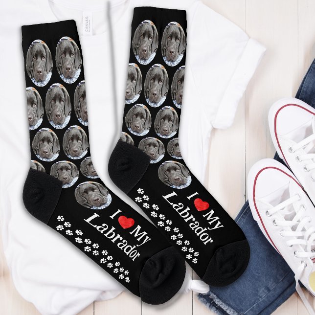 I Love My Labrador Custom Dog Face Pet Photo Socks (Creator Uploaded)