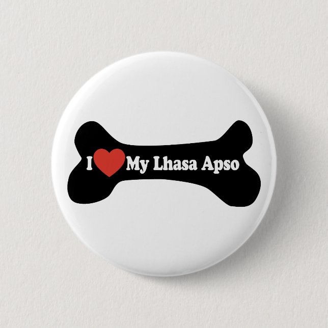 I Love My Lhasa Apso - Dog Bone 6 Cm Round Badge (Front)