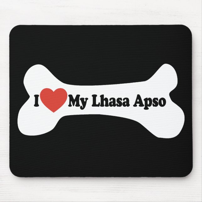 I Love My Lhasa Apso - Dog Bone Mouse Pad (Front)