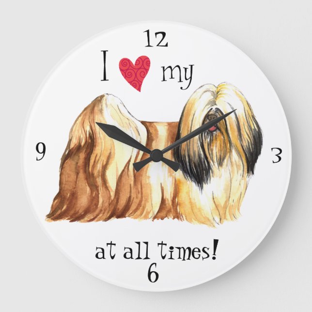 I Love my Lhasa Apso Large Clock (Front)