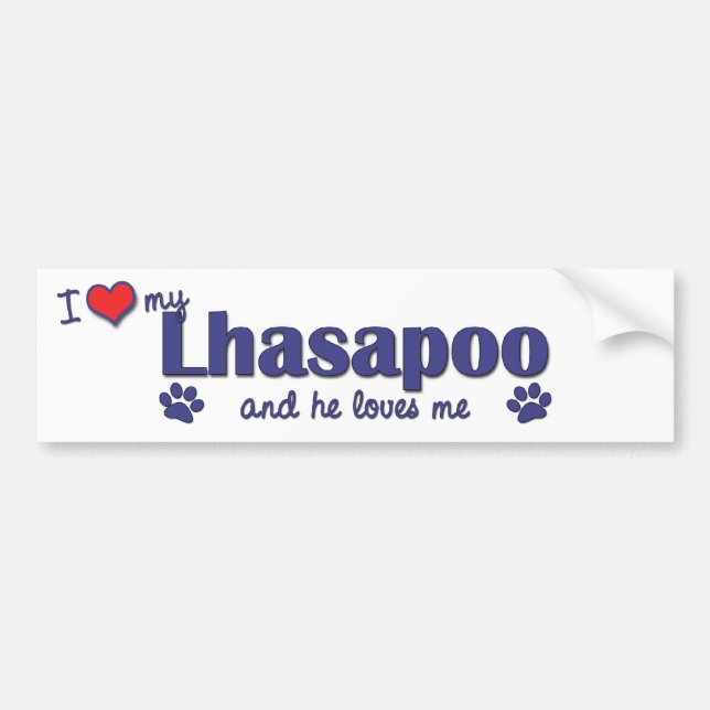 I Love My Lhasapoo (Male Dog) Bumper Sticker (Front)