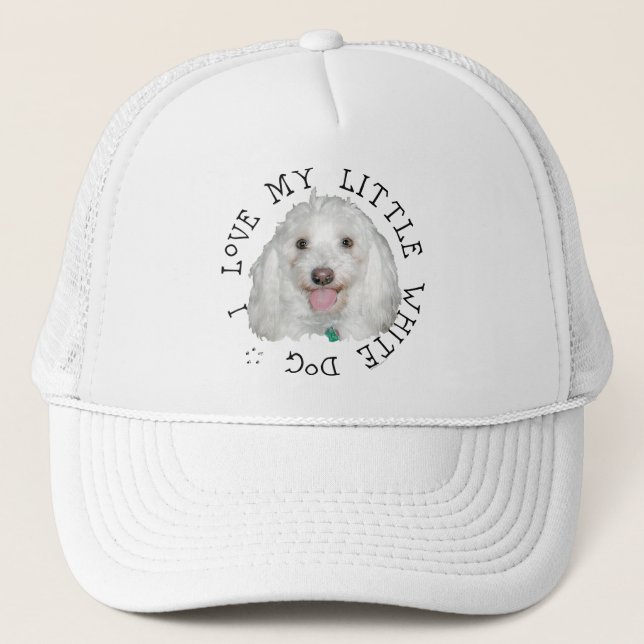 I Love My Little White (Rescue) Dog Trucker Hat (Front)