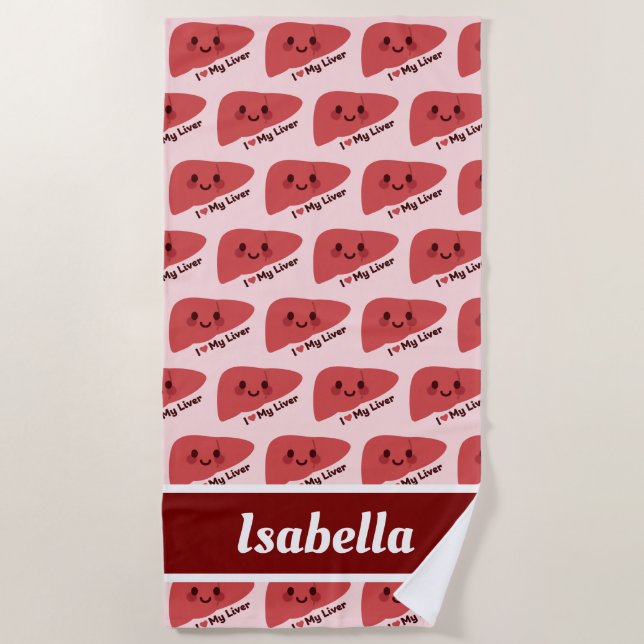 I Love My Liver – Cute Smiling Liver Beach Towel (Front)