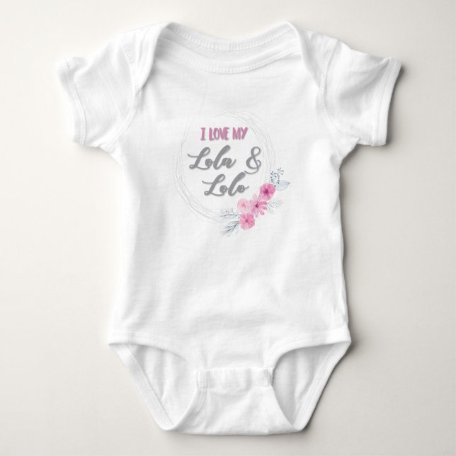 I Love My Lola & Lolo Pink Wreath Baby Bodysuit (Front)