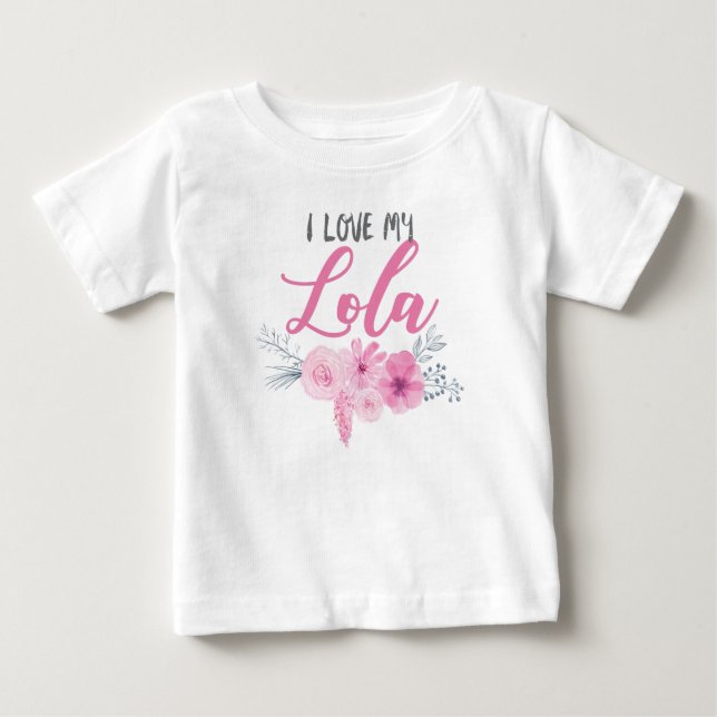 I Love My Lola Pink Bouquet Baby T-Shirt (Front)