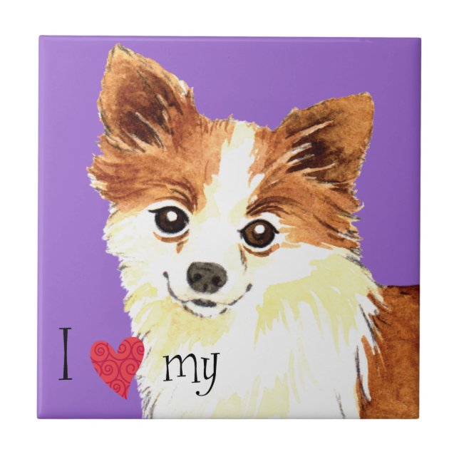 I Love my Long Coat Chihuahua Tile (Front)