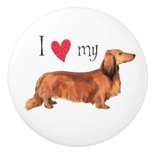 I love my Longhaired Dachshund Ceramic Knob
