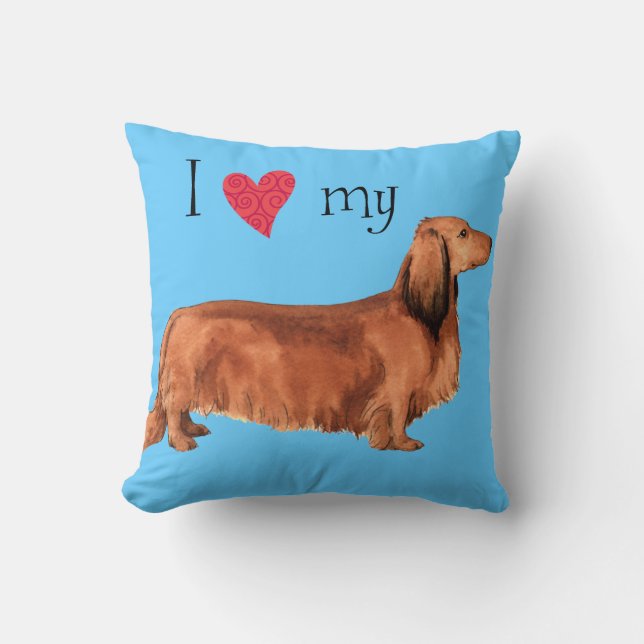 I Love my Longhaired Dachshund Cushion (Front)