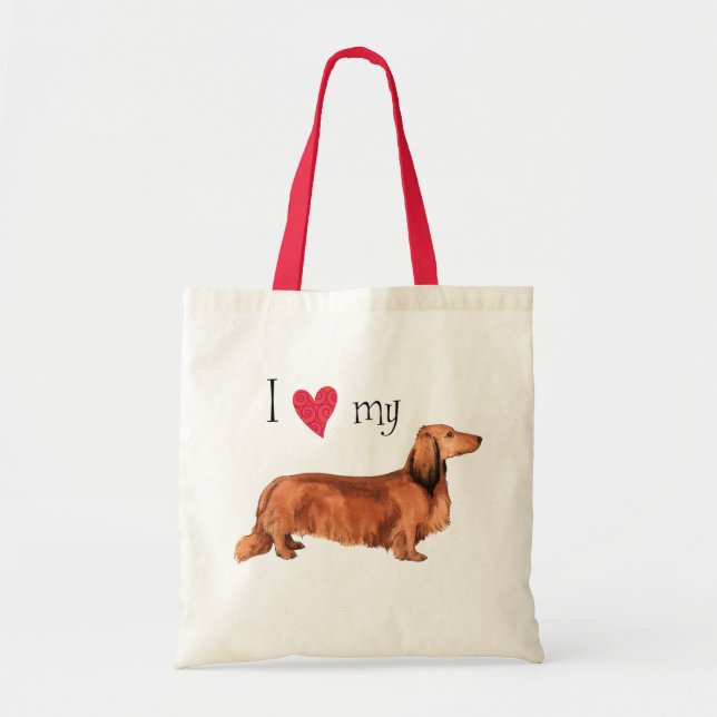 I Love my Longhaired Dachshund Tote Bag (Front)