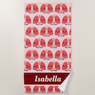 I Love My Lungs – Cute Smiling Lungs Beach Towel