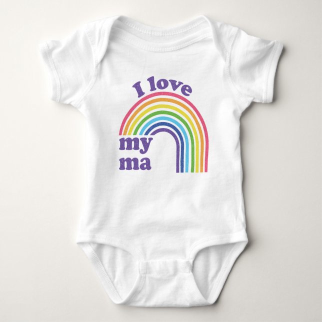 I Love My Ma - Cute Rainbow  Baby Bodysuit (Front)