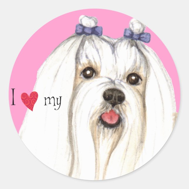 I Love my Maltese Classic Round Sticker (Front)