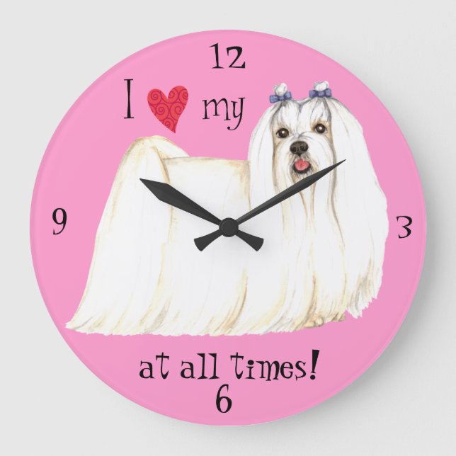 I Love my Maltese Large Clock (Front)