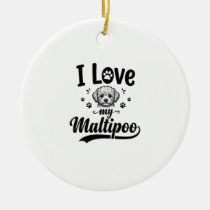 I Love My Maltipoo Vintage Engraving Dog Design_1 Ceramic Ornament