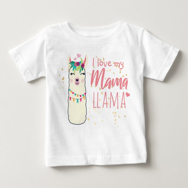 I Love My Mama Llama Cute Girls Pink Gold Shower Baby T-Shirt (Front)