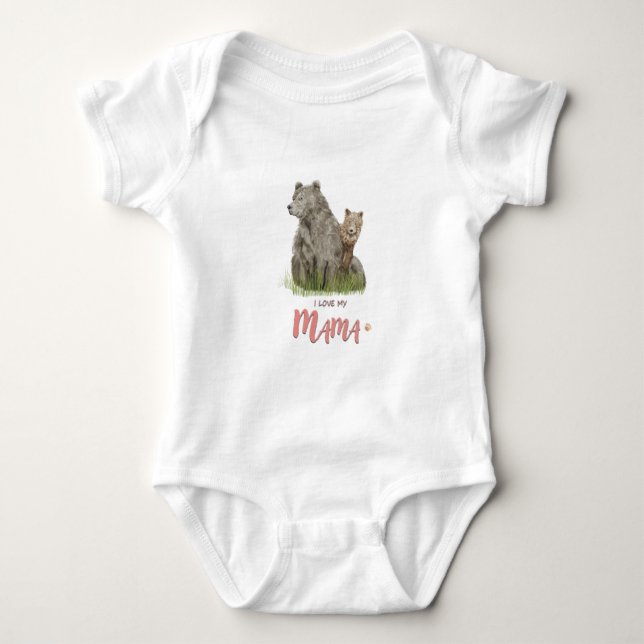 I LOVE MY MAMA Mum and Cub  Baby Bodysuit (Front)