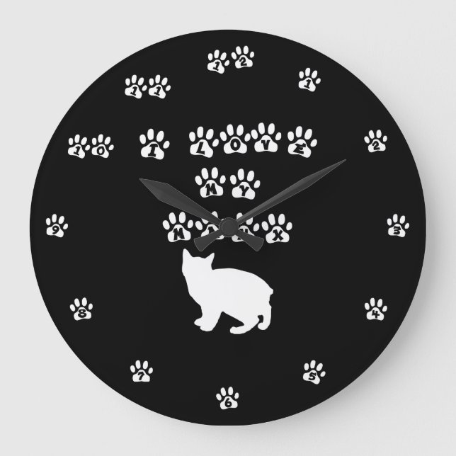 I Love My Manx--White Text Large Clock (Front)